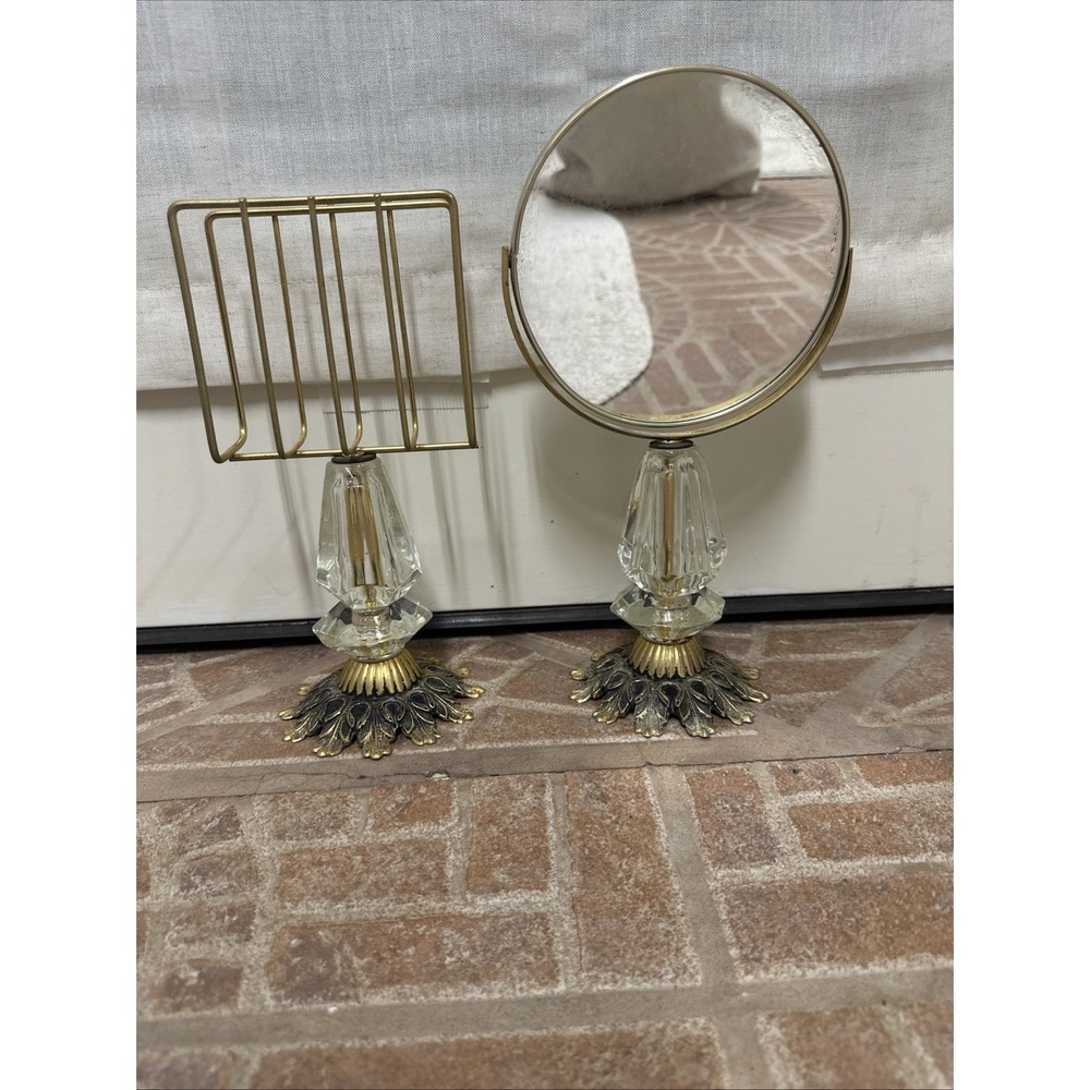 Hollywood Regency style vintage vanity set Mirror & Letter/napkin Holder